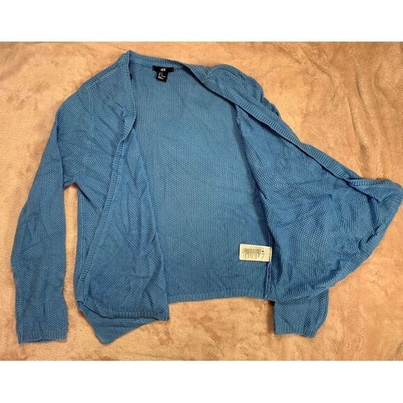 H&M Ribbed Knit Waterfall Cardigan Cauliflower Blue S - Picture 3 of 7